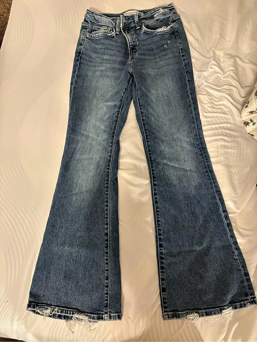Flying Monkey Flare Leg Jeans in Blue Waist 28